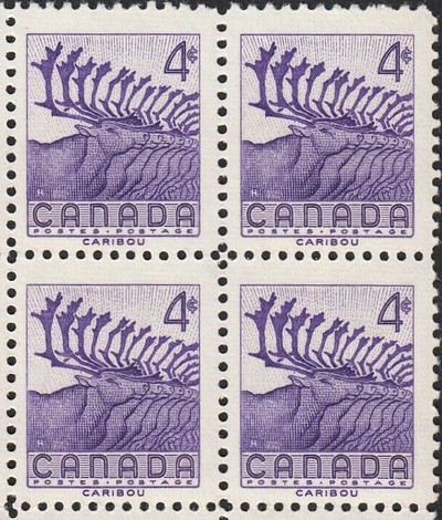 1104:: 4 Animal Stamps, 1954, Canada: Beaver, Musk Ox, Caribou, Mountain  Goat