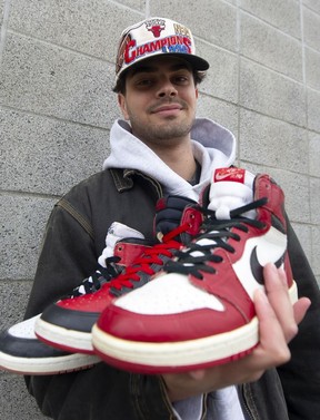 Tye Engmann holds some of the first sneakers approved by the NBA's legendary Michael Jordan. “Personally, my favorite thing is to look for shoes,” says Emman. 