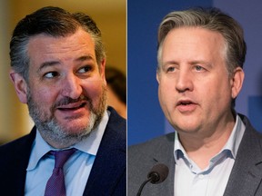 U.S. Senator Ted Cruz (right) hit out at Vancouver Mayor Kennedy Stewart for criticizing a truck convoy protesting vaccine mandates in the Canadian city.