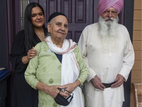 Joty Gill, left, with her grandparents Surjit Shergill, centre, and Joginder Shergill at their Surrey home on Feb. 10.