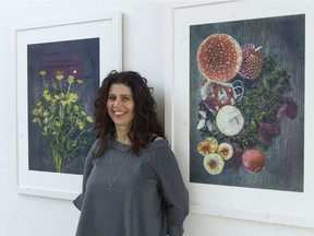 Artist Michelle Leone Huisman is seen here with her work at the Dal Schindell Gallery at UBC. To her right is Under the Toadstool a piece that was inspired by the 19th century Oliver Herford poem The Elf and the Dormouse. Leone Huisman’s mother used to recite that poem to her and her sister when they were little kids. Photo: Jason Payne