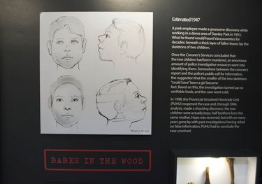 Vancouver Police Museum in Vancouver, BC Wednesday, May 10, 2017. Recent artists' conceptions of the children from the babes-in-the-woods murder.