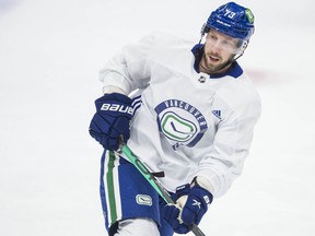 Canucks' Justin Dowling (#73) at practice at Rogers Arena in Vancouver, BC Tuesday, October 12, 2021.