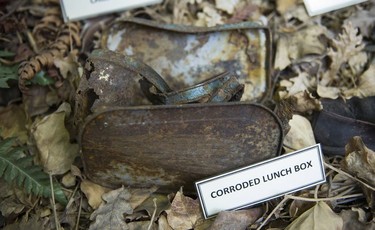 The corroded lunch box from the mystery of the Babes in the Woods.