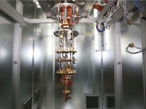 D-Wave Systems' so-called quantum computer without its protective thermal canisters, at the company's lab in Burnaby.