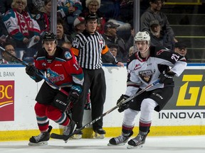 ‘We have to find a way to put together a full 60 minutes and give ourselves a chance to win,’ says Vancouver Giants defenceman Connor Horning (right).