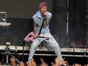 Singer Colson Baker, also known as Machine Gun Kelly (MGK), performs during his show at the Lollapalooza 2022 music festival in Santiago, on March 20, 2022.