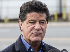Jerry Dias holds a press conference outside the Oshawa GM plant on December 16, 2019.