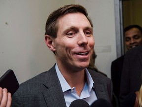 Patrick Brown speaks to media following a meeting at the Conservative Party headquarters in Toronto on Friday, February 16, 2018.