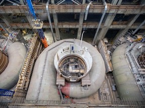 Work in the Site C project powerhouse in February, 2022.