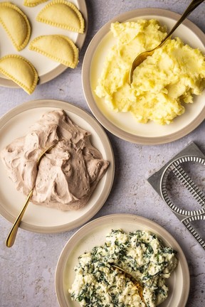 Three delicious fillings for pierogi from Tables & Spreads: A Go-To Guide for Beautiful Snacks, Intimate Gatherings, and Inviting Feasts. Photo: Shelly Westerhausen Worcel.