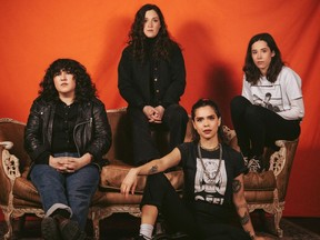 Montreal band NOBRO. (Left to right): Sarah Dion, Lisandre Bourdages, Kathryn McCaughey, Karolane Carbonneau. Photo by Camille Gladu Drouin. Courtesy of Sixmedia.