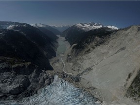 The aftermath of a landslide that devastated salmon habitat in Elliot Creek and the Southgate River in central B.C. in 2020.