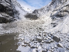 Photos from the November 2020 landslide into Elliot Creek in central B.C. Photo credit: Hakai Institute.