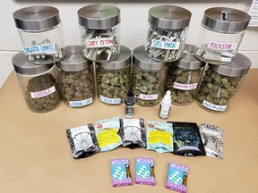 Burnaby RCMP display marijuana products seized after an unlicensed pot shop illegally sold product to a teenager.