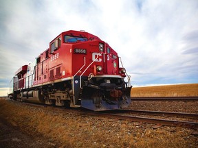 A Canadian Pacific (CPR) locomotive on the prairies.