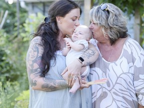 “Dan’s Legacy helped me get my life back,” says Sierra Van Straaten, pictured here with her seven-month-old son and her mom, Lorna Van Straaten. SUPPLIED