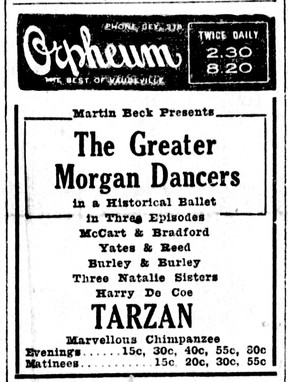 Werbung für das Orpheum Theater am Tag des Brandes am 1. April 1918.