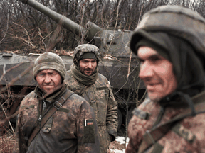 Ukrainian soldiers hold their positions in the Luhansk region on March 2, 2022.