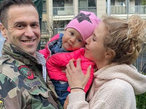 Iryna and Luc Chénier and their daughter Milena, 1, in Kyiv prior to the invasion.