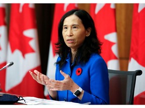 FILE PHOTO: Canada's Chief Public Health Officer Dr. Theresa Tam speaks at a news conference held to discuss the country's coronavirus disease (COVID-19) response in Ottawa, Ontario, Canada November 6, 2020. REUTERS/Patrick Doyle/File Photo ORG XMIT: FW1