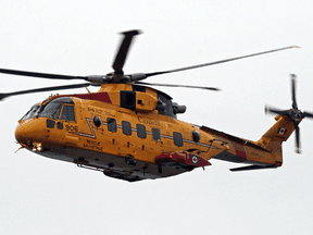 A Canadian Forces Cormorant helicopter conducts a search and rescue mission on English Bay in Vancouver in 2008.