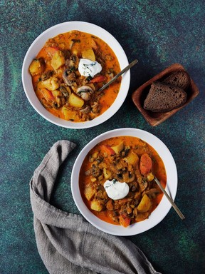 Mushroom ragout with paprika and sour cream: A delicious, one-dish meal.