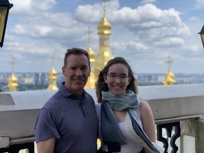 Dale Wishewan and his daughter, Sienna, during a 2019 trip to Kyiv.