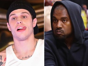 Pete Davidson and Kanye West are pictured in file photos.