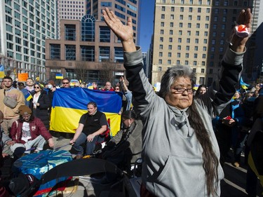 Langley, BC: MARCH 05, 2022 -- More than a thousand people attend a rally for Ukraine at the Vancouver Art Gallery in Vancouver, BC Saturday, March 5, 2022. Worldwide condemnation of Russia followed their invasion of Ukraine February 24.



(Photo by Jason Payne/ PNG)

(For story by Nathan Griffiths) ORG XMIT: ukrainerally [PNG Merlin Archive]