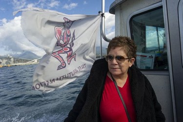 The Tsleil-Waututh Nation have commissioned reports documenting the erosion of the shoreline around Burrard Inlet, changes to sea life and industrial pollution since contact. Pictured is Chief Jen Thomas of the Tsleil-Waututh Nation onboard the research vessel Say Nuth Khaw Yum in Burrard Inlet Tuesday, March 8, 2022.