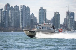 The Tsleil-Waututh Nation have commissioned reports documenting the erosion of the shoreline around Burrard Inlet, changes to sea life and industrial pollution since contact. Pictured is the boat Tymac Storm navigating Burrard Inlet March 8, 2022.