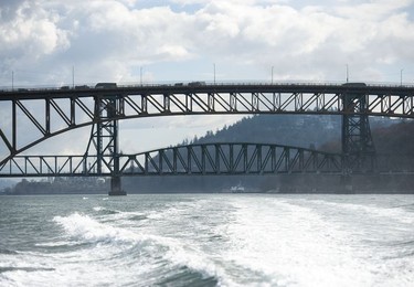 The Tsleil-Waututh Nation have commissioned reports documenting the erosion of the shoreline around Burrard Inlet, changes to sea life and industrial pollution since contact. Pictured is the Iron workers memorial Bridge Tuesday, March 8, 2022.