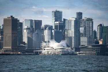 The Tsleil-Waututh Nation have commissioned reports documenting the erosion of the shoreline around Burrard Inlet, changes to sea life and industrial pollution since contact. Pictured is downtown Vancouver as seen from Burrard Inlet Tuesday, March 8, 2022.