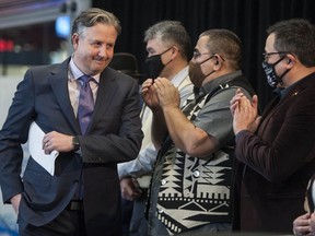 Four First Nations announce a feasibility study to host the 2030 Winter Olympics and Paralympic Games, at the B.C. Sports Hall of Fame in Vancouver. At left is Vancouver Mayor Kennedy Stewart.
