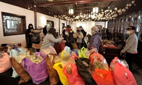 The groceries are ready for seniors at the Sun Yat-Sen Classical Chinese Garden on Monday.