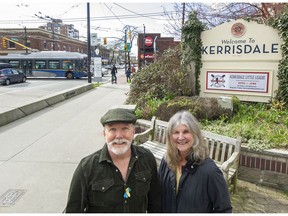 Glenn Knowles, president of the Kerrisdale Business Association, and Terri Clark, executive director of the group, at 41st Avenue and East Boulevard in Vancouver on March 16.