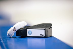 The high-tech mouthguard that tracks head impacts during women’s and men’s varsity hockey games. Photo: Kai Jacobson/UBC Faculty of Applied Science.