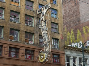 The Balmoral Hotel sign on East Hastings Street, pictured in March.