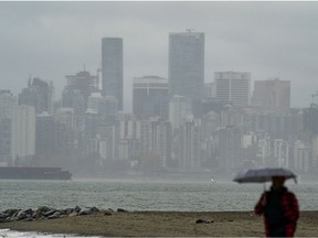 Grey clouds under Vancouver as the weather remain unseasonably chilly and wet over the B.C. south coast.