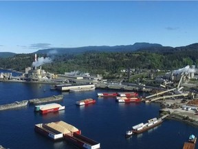 An aerial view of Paper Excellence's mill in Powell River.