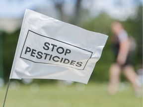 File photo of a flag calling for a ban on glyphosate. There's a growing call for the B.C. government to stop using herbicide in the timber industry.