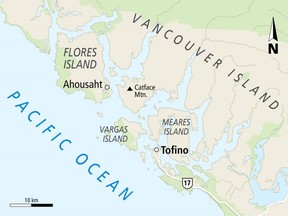 Map of Tofino, Flores Island and Ahousaht.