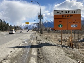 Sogns are up indicating alternative route as Hwy 1 is to close for a month in the Kicking Horse Canyon.