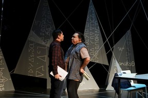 Braiden Houle and Sam Bob in a 2019 reading or White Noise, coming to the Firehall April 16-May 1.