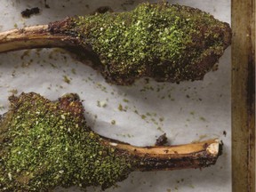 The beauty of David Robertson’s grilled lamb chops is the crust made from fresh herbs.