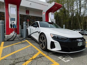The electric vehicle charging network is expanding with traditional energy companies, like Petro Canada, installing DC fast-chargers, like this one in North Vancouver.