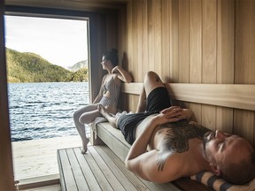 The Tofino Resort and Marina remote wood-fired floating sauna is located deep within a UNESCO Biosphere Reserve, home of Tla-o-qui-aht First Nation in Clayoquot Sound.