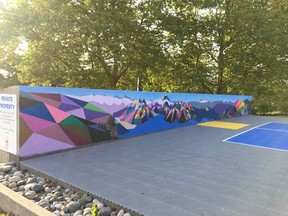 Artist, Elyse Dodge transformed the Ronald McDonald House BC & Yukon outdoor sports court with a vibrant mural installation based on a viewpoint in Garibaldi Provincial Park near Whistler, entitled The Panorama Ridge.