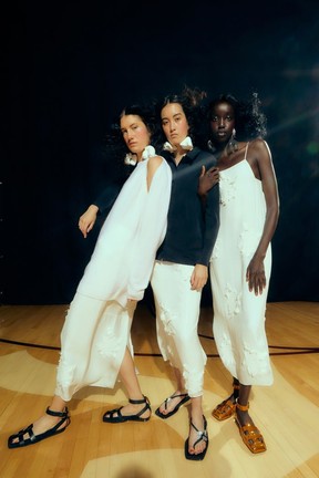 Models wear looks from the Tibi Spring/Summer 2022 collection.